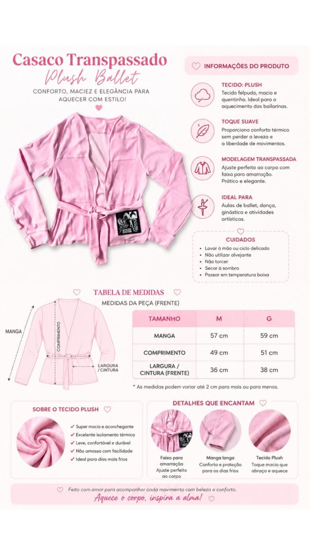 Agasalho Transpassado Plush Recorte Rosa