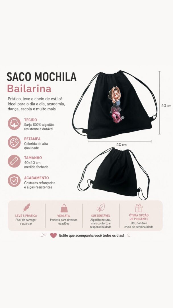 Mochila Saco Sarja Preta 391 DN Posições