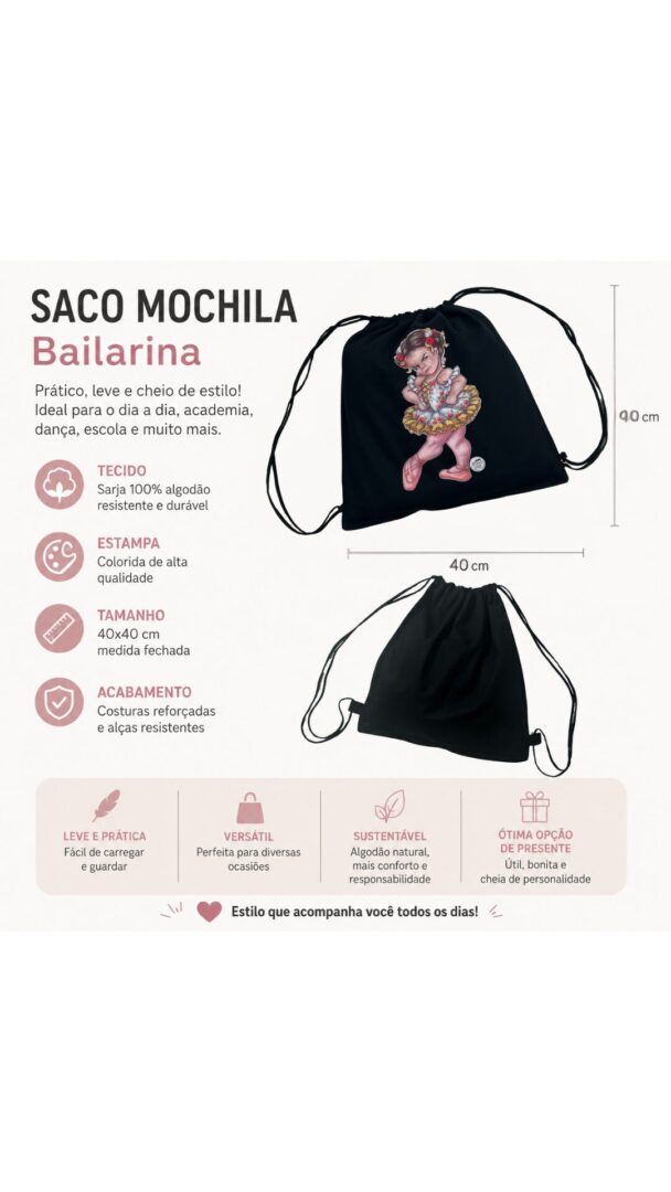 Mochila Saco Sarja Preta 051 DN Brava - Imagem 4